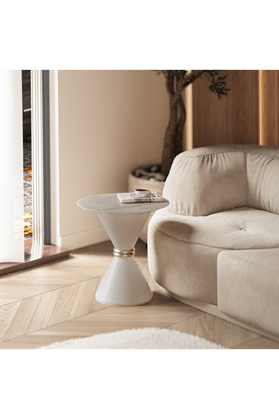 SMİLESEPET PERA YAN SEHPA 54 CM VARİO VİZON ÜST TABLA TRAVERTEN DESEN