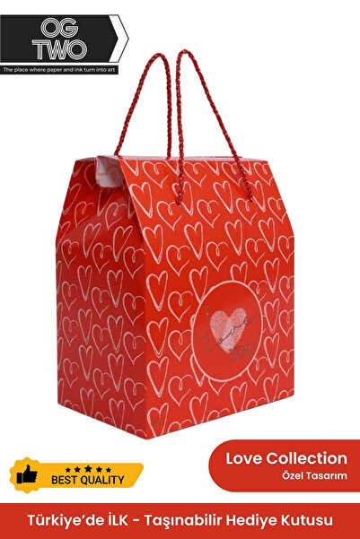 OGTWO Premium Konsept Hediye Kutusu Kalp Desenli Kalpli Kırmızı Hediye Paketi...