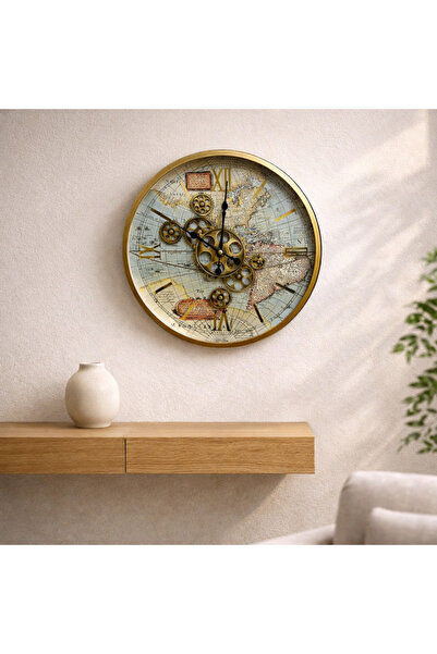 MARS CONCEPT 45 cm Çarklı Büyük Duvar Saati – Hareketli Mekanizma Metal Gövde