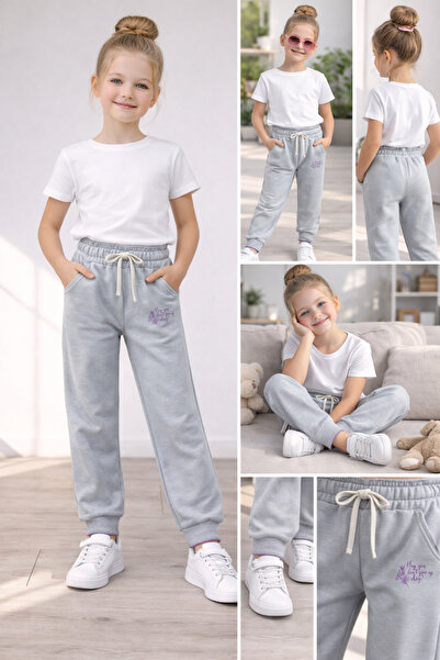 RAPAPA Pantaloni de sport pentru fete cu talie elastică și jambă dublă 4494GREY