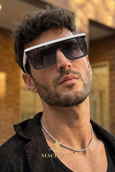 MACERATİ نظارات شمسية Tiag للجنسين بإطار مربع أسود ومقبض أبيض