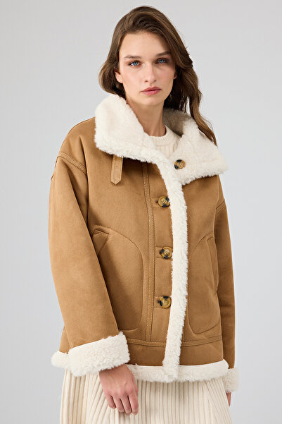 Derimod Oslo Women's Camel Double-Sided Teddy Leather Coat 25Wgp5320Ff