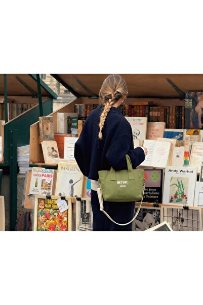 heybelprive HEYBEL Mini Mumlu Yeşil Kanvas Çanta, Yazlık Mini Çapraz Fermuarl...