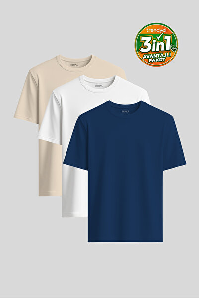 Berka Pachet economic de 3 tricouri de bază din bumbac Premium Fit, 100% esen...
