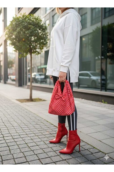 diclecollection Γυναικεία υφασμάτινη τσάντα με κόκκινα πουά με λεπτομέρεια φι...