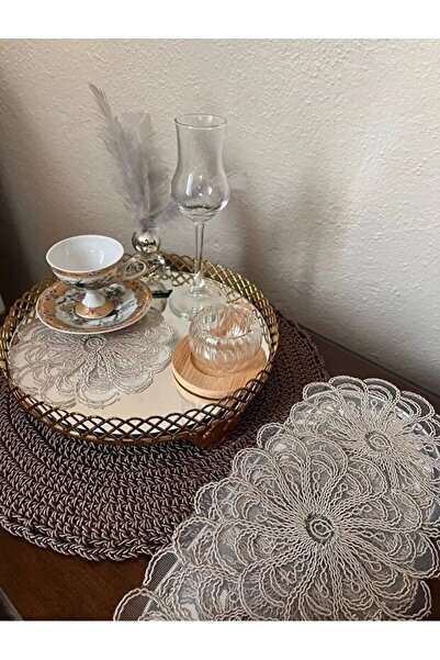 ZESA HOME مجموعة من 6 مناديل أنيقة من التول باللون القهوة