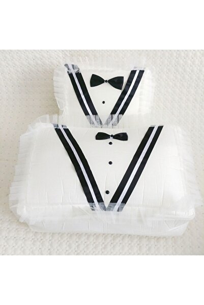 DİLEX Beyaz Damat Figürlü 2 Parça Damat Bohçası Çeyizlik Damat Hurcu Set