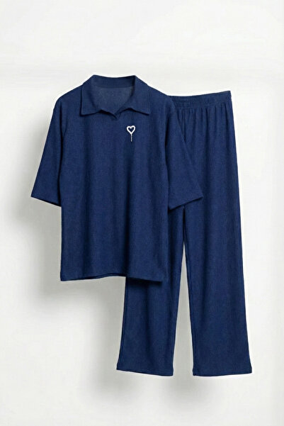 şuranur Set cămașă cu broșă și pantaloni eleganti bleumarin