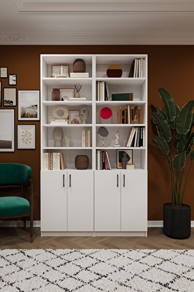 asratrend Asra Trend MDF Beyaz Kapaklı Kitaplık – Ayarlanabilir Raf, Ev & Ofi...