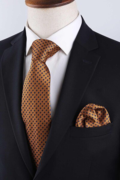 Kravatkolik Sarı Küçük Desen Mendilli Klasik Kravat KK13140