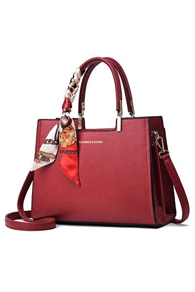 OEM Γυναικεία τσάντα χειρός με διακοσμητική κορδέλα, Δερμάτινο, κόκκινη