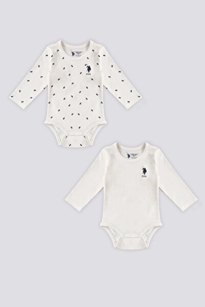 U.S. Polo Assn. Body pentru bebeluși cu model US Polo Assn cremă