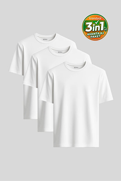 Berka Pachet economic de 3 tricouri de bază din bumbac Premium Fit, 100% esen...