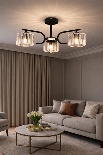 ESSLİGHT NEHİR 3’LÜ AVİZE KRİSTAL TAŞLI MODERN DEKORATİF AYDINLATMA