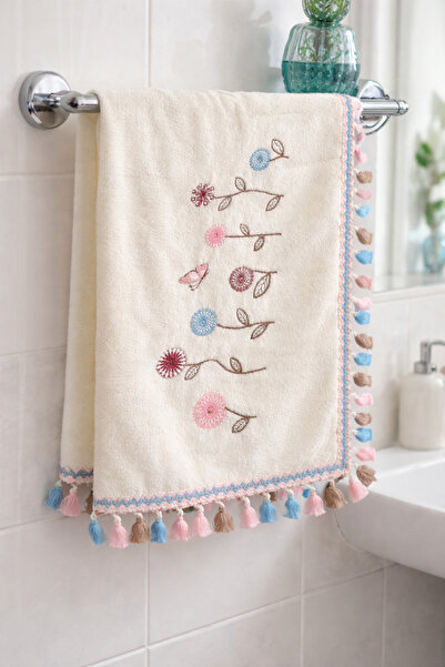 DİLEX Beyaz Çeyizlik Nakışlı 60x90 cm 3lü Havlu Set Bisiklet