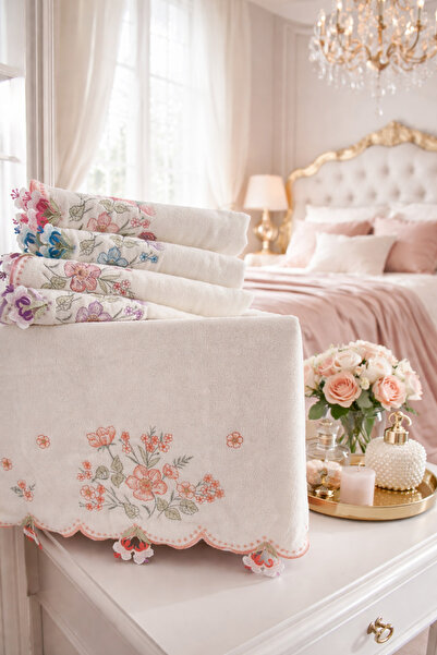 DİLEX طقم مناشف أبيض مطرز مقاس 60×90 سم مكون من قطعتين