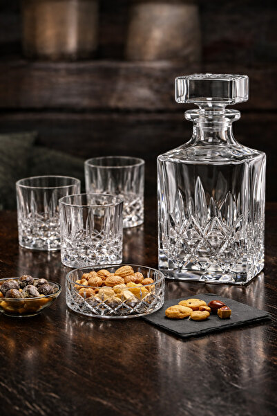 MADAME LUDA Viski-Konyak-Likör-Votka-Tekila-Şarap 7'Li Set Kristal Cam Sürahi...