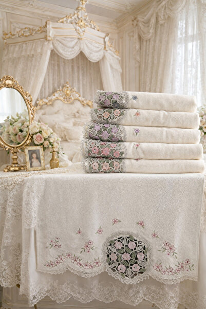 DİLEX طقم مناشف أبيض مطرز 60×90 سم مكون من 3 قطع باباتيا