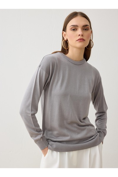 Refka Soft Knitted Basic Sweater - Gray Blue -