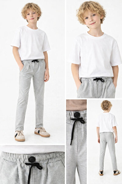 RAPAPA Pantaloni de sport pentru băiat cu centură dublă gri 7435G