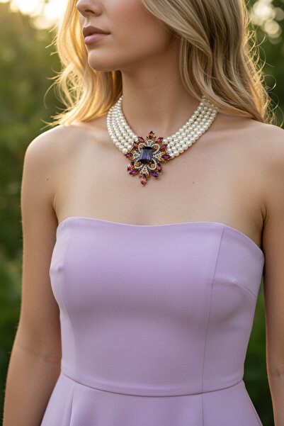 FUYA JEWELLERY Kristal Taşlı İnci Kolye