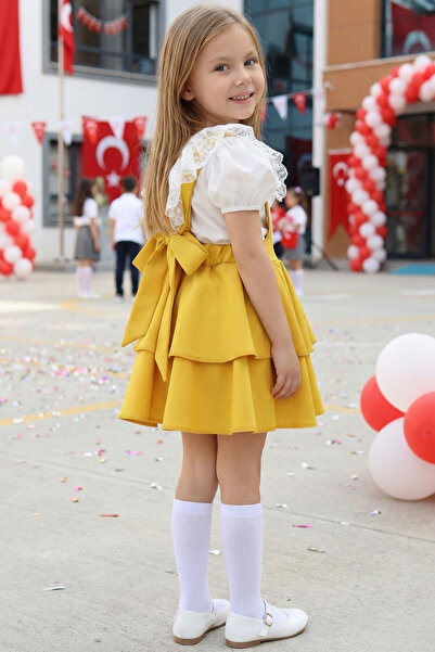 Parla Kids Helen Yellow φόρεμα για κορίτσια - 29 Οκτωβρίου, εκρού δαντέλα, κο...