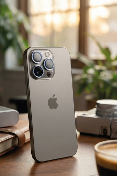 BLUEO واقي عدسة الكاميرا لهاتف آيفون 15 برو من التيتانيوم الطبيعي والياقوت ال...