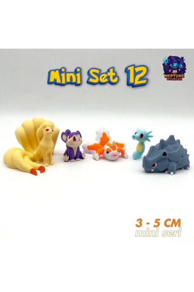 Neptune Pokemon Mini Figür Seti 12 (Ninetales, Rattata, Goldeen, Horsea, Rhyh...