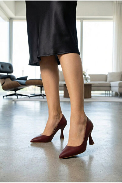 Güllü Shoes Kadın Topuklu Ayakkabı Bordo Stiletto Konforlu Vegan Deri Mat - Ö...