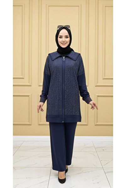 ALYA Gorgeous Stone Set Dark Blue Stone Detailled Tunic Dual Set Flexible Cry...