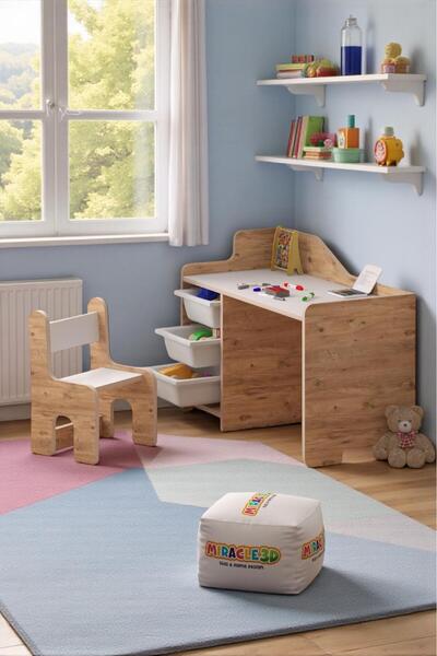 pazarauygun Çocuk Oyun Aktivite Masası 90x44 Cm 3 Sepetli Çocuk Çalışma Masas...