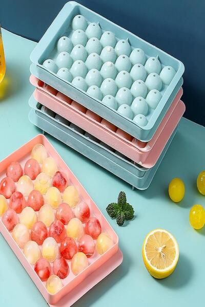 MasterCar Pembe 33 Bölmeli Damla Buz Kalıbı | Kapaklı Damla Model Büyük Boy B...