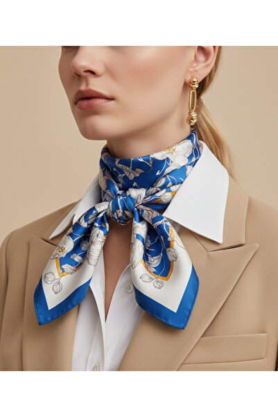 tuaipek Mavi Gardenya Desen 70*70cm Bandana/Fular