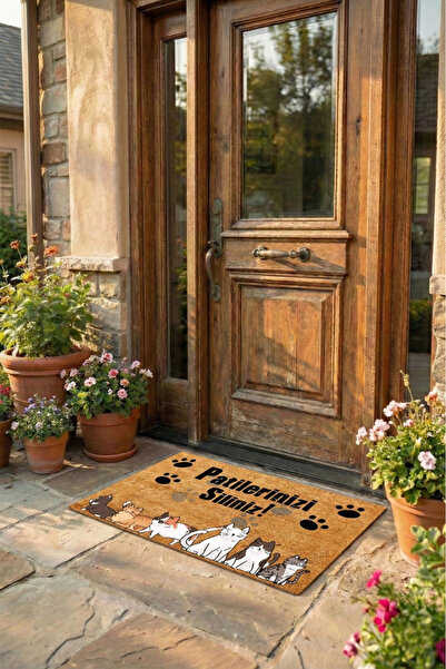 esnature ممسحة أمام الباب مكتوبة بنقشة قطة مقاس 45 × 70 سم