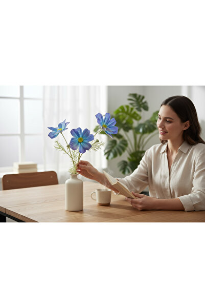 YAPAY ÇİÇEKÇİNİZ Islak Dokulu 60 cm Yapay Dağ Papatya Çiçeği – Gerçekçi Görün...