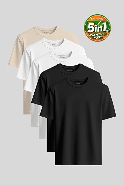 Berka Super Economical Pack of 5 Premium Fit Cotton Basic T-Shirts 100% Wardr...
