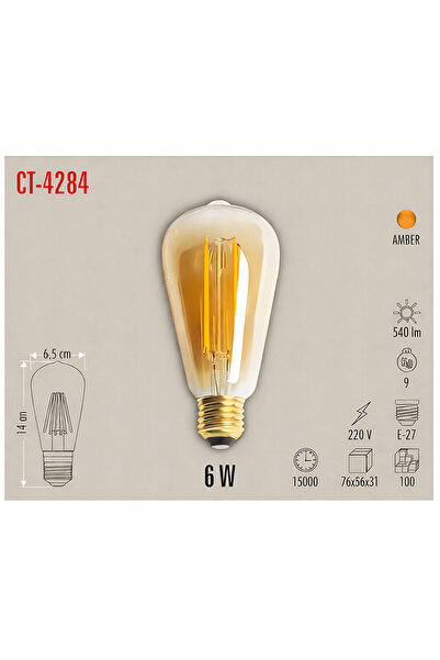 sepetra Uzun Flament 6 Watt Rustik Led Ampul Ct-4284 Sarı Işık E27 Rustik Amp...