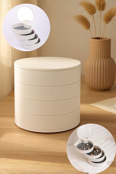 Ecrou Κουτί κοσμημάτων με 4 θήκες με περιστρεφόμενα συρτάρια Λευκό