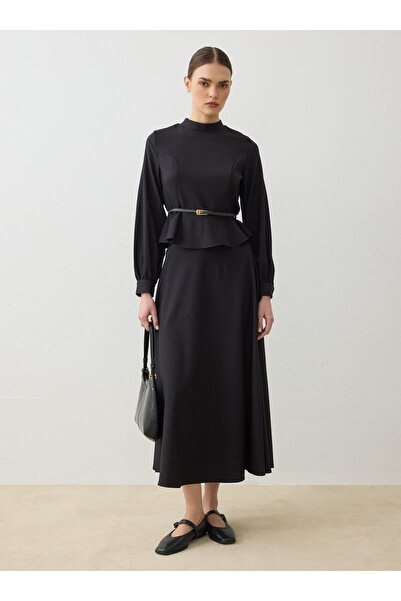 Refka Belt Detailed Flared Shirt & Skirt Set - Black -