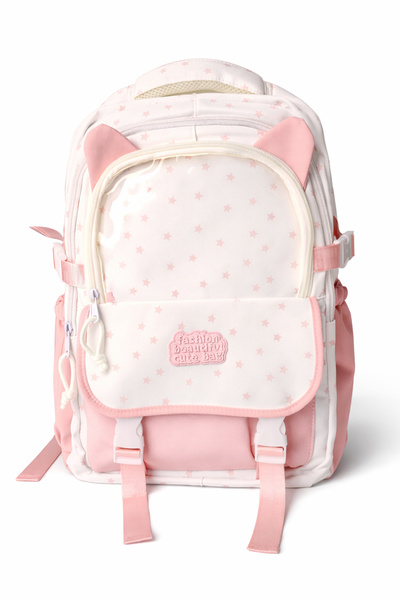 Ecrou White-Pink School Backpack with Window Detail