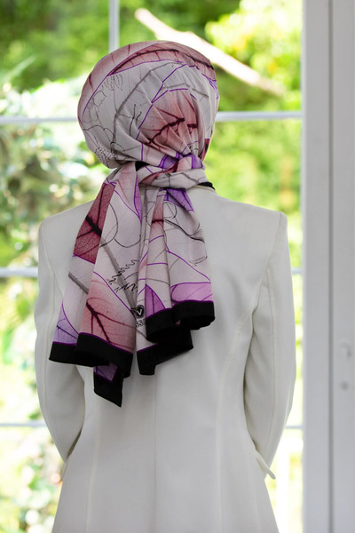 Vissona Luxury Medina Silk - Μοτίβο φύλλων, Μωβ Χρώμα, Σάλι 75x195 χωρίς ρυτί...