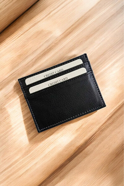 Store Siyah Suni Deri Unisex 4 Kart + Para Bölmeli Minimal Kartlık