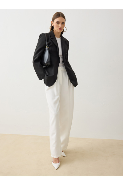 Refka Double Button Lined Blazer Jacket - Black -