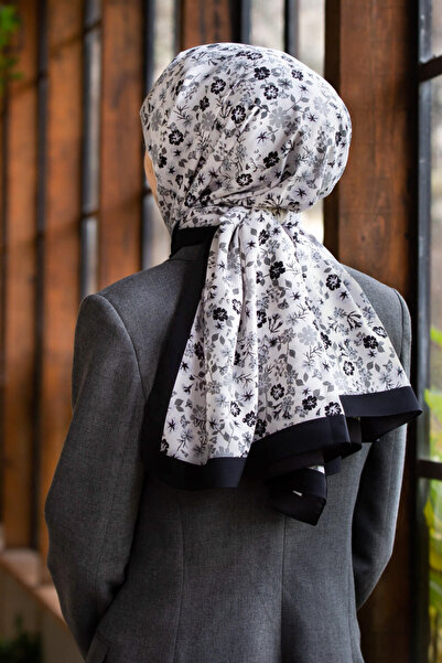 Vissona شال نسائي فاخر من حرير المدينة باللون الأسود والرمادي