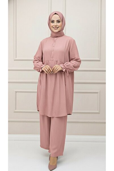 Mercan LİLYUM TAKIM Çilek Kumaş Mevsimlik Rahat Tesettür Alt Üst İkili Takım ...