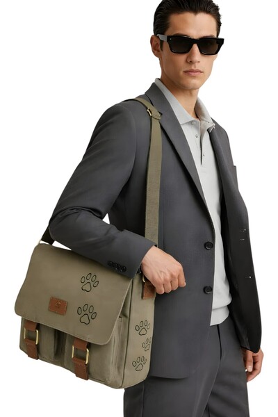 QUB CLUB Geantă pentru laptop din pânză impermeabilă de culoare kaki - Servie...