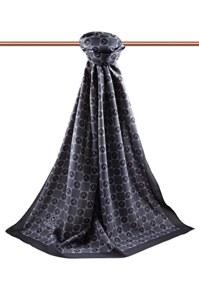 Vissona LÜKS MEDİNE İPEĞİ MONOGRAM DESENLİ FÜME RENKLİ 75X195 KIRIŞMAZ ŞAL MO...