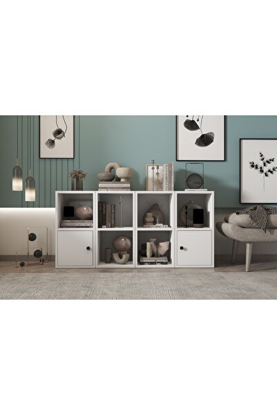 Nettrends 2 Kapakli Rafli Kitaplik 130 cm Beyaz Ktp-1083-ç