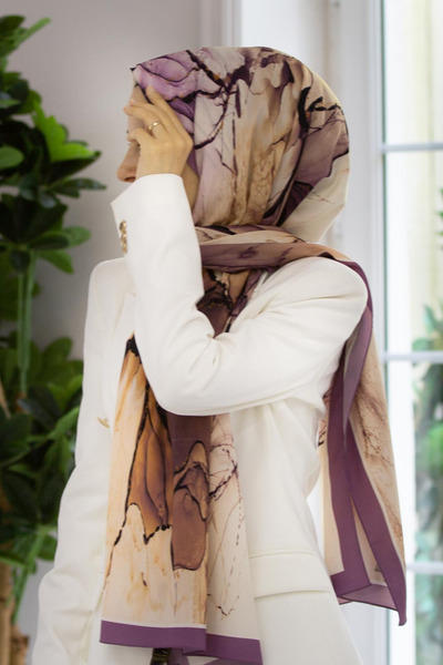 Vissona LÜKS MEDİNE İPEĞİ BATİK DESENLİ LİLA RENKLİ 75X195 KIRIŞMAZ ŞAL MOSS ...