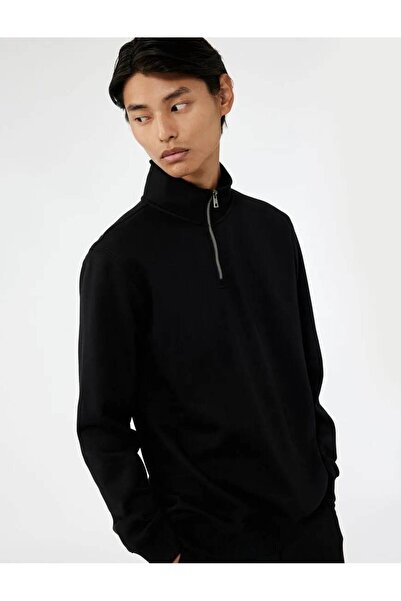 Koton Langärmliges, gestricktes Basic-Sweatshirt mit halbem Reißverschluss